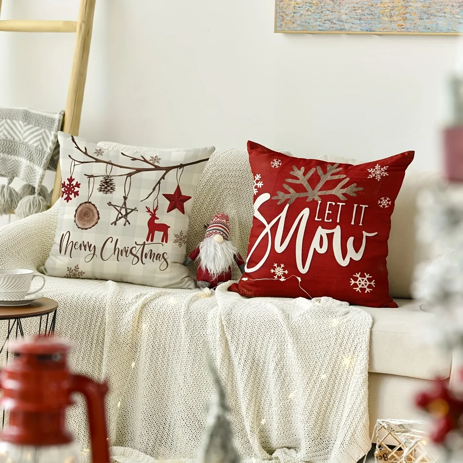 Christmas Pillowcases: Merry & Bright, Let It Snow Decor with Tree and Snowflake Designs Sofa room cushion cover home decoration