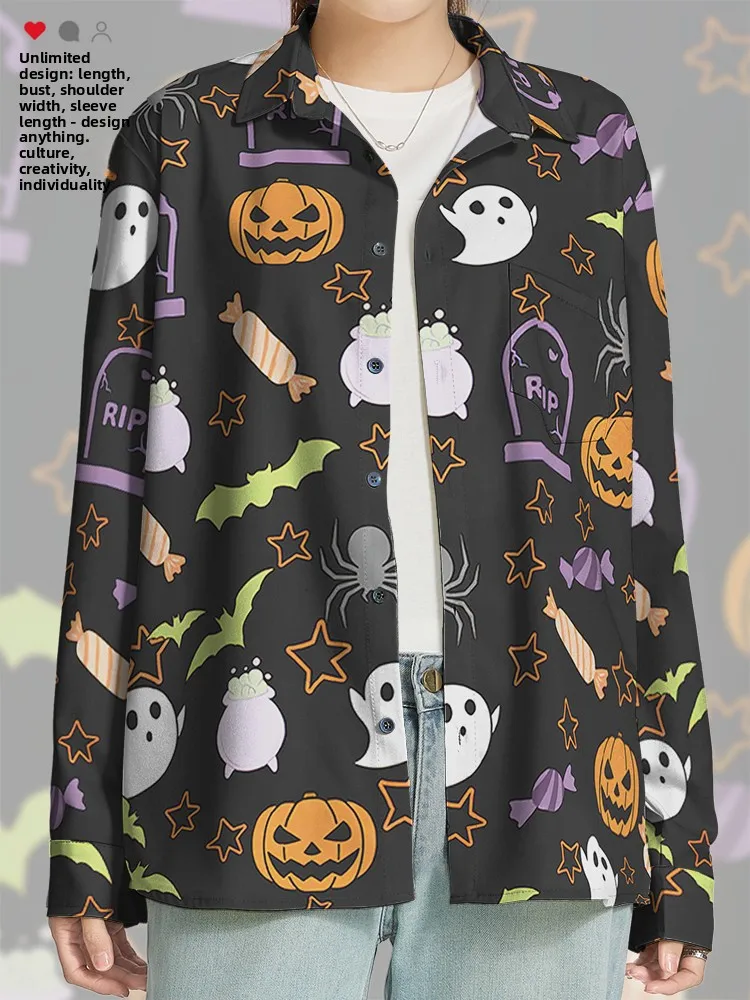 Cartoon loween Par fiti Pumpkin Head Ghost Personali Semplice lungo Sve irt ex Casual Sle Fibra di poliestere