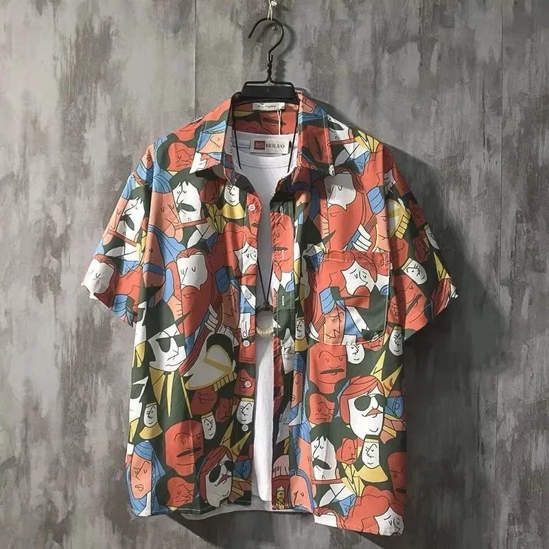 Spot European and American popular summer retro floral short sleeved shirts for men, Hawaii Japanese floral handsome shirts