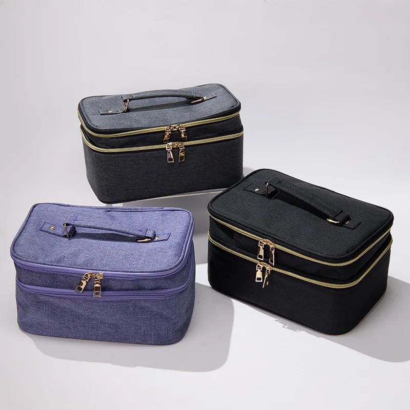 

Двухслойные косметички большой вместимости с разделителями, портативный органайзер для косметики, дорожная сумка, женская квадратная сумка из ткани Оксфорд
