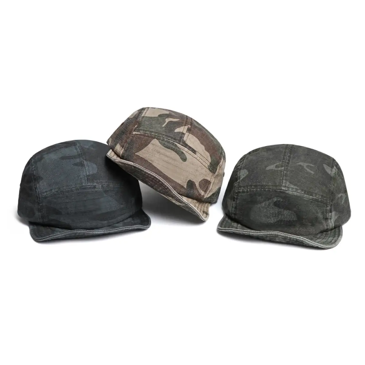 Vintage Camouflage Baseball Cap Five Panel Flat Short Brim Hat for Men Women, American Hip Hop Outdoor Utility Streetwear Fashio
