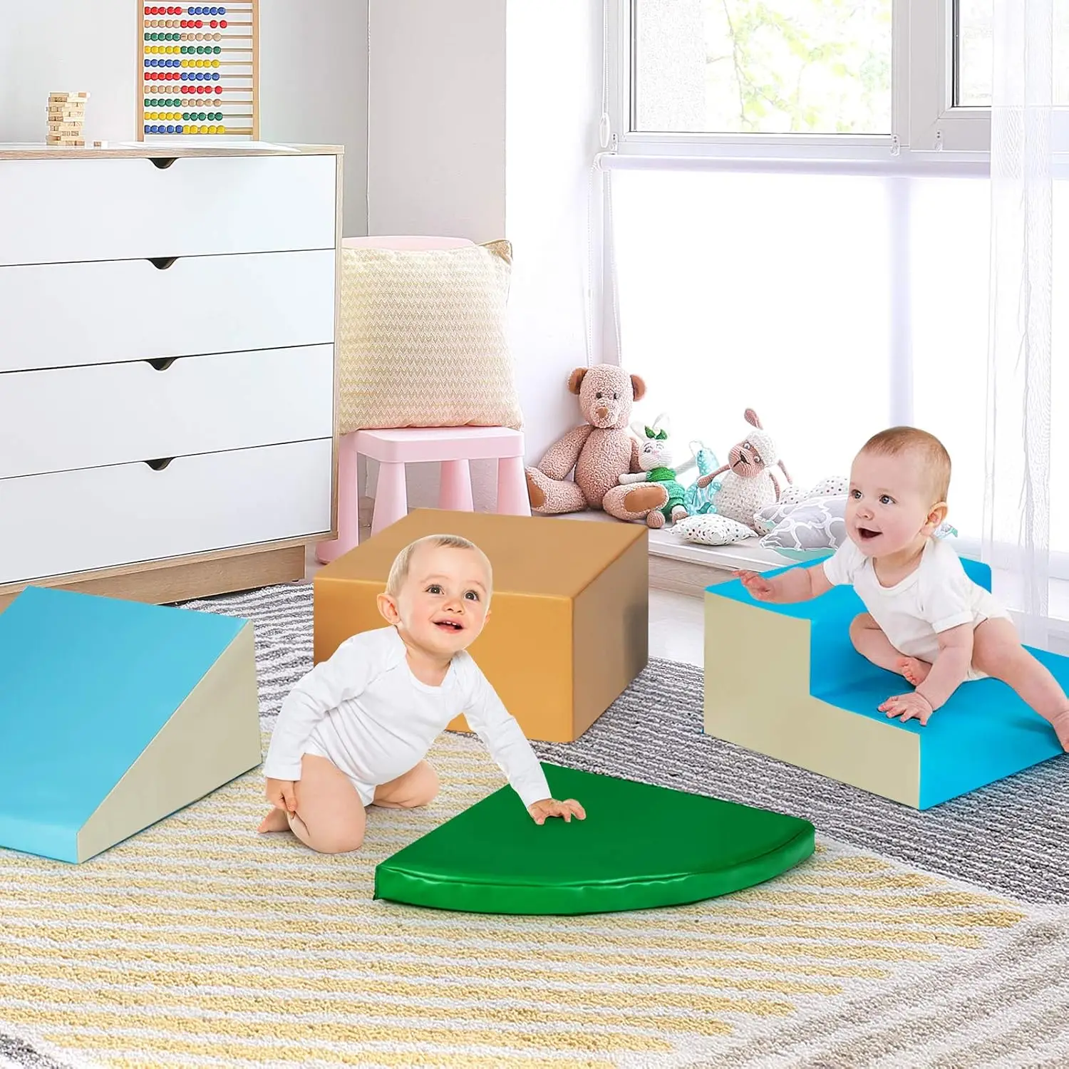 Climb and Crawl Foam Play Set, 4-Piece Soft Toddler Corner Climber Indoor Active Play Structure for Babies & Toddlers, Great for