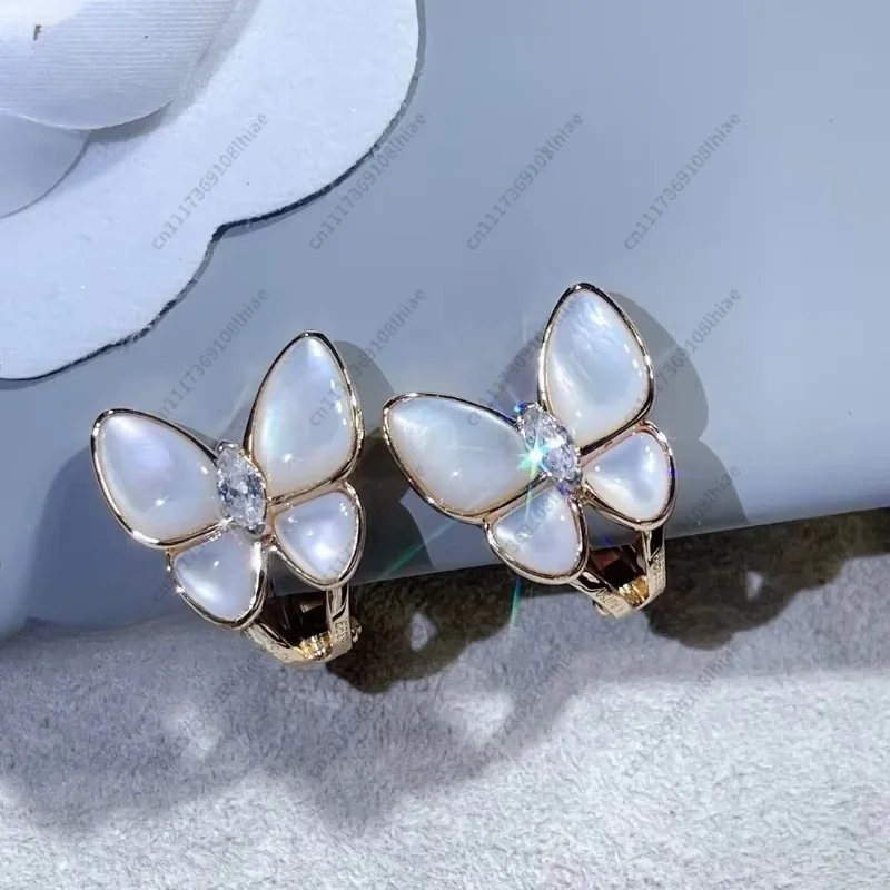 White Beimu Butterfly Earclap for Women, 925 Pure Silver, 18K Rose Gold Grade Earrings, Stylish Internet Celebrity Trendy