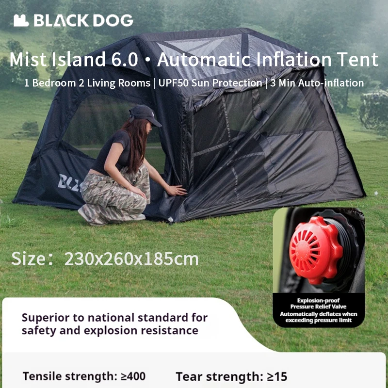 

Naturehike BLACKDOG Mist Island 6.0 Автоматическая палатка для накачивания 1 Спальня 2 гостиных Кемпинг UPF50 Защита от солнца и водонепроницаемость