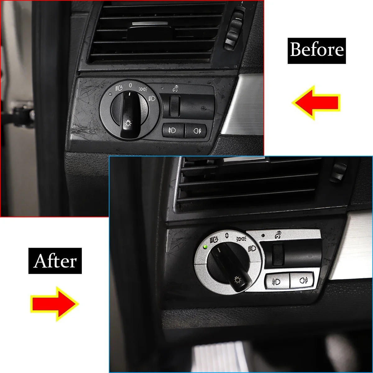 Alloy Car Headlight Switch Seat Heating Button Stickers For BMW X3 E83 2006-2010 Air Conditioning Button Patch Kit Accessories - view 4