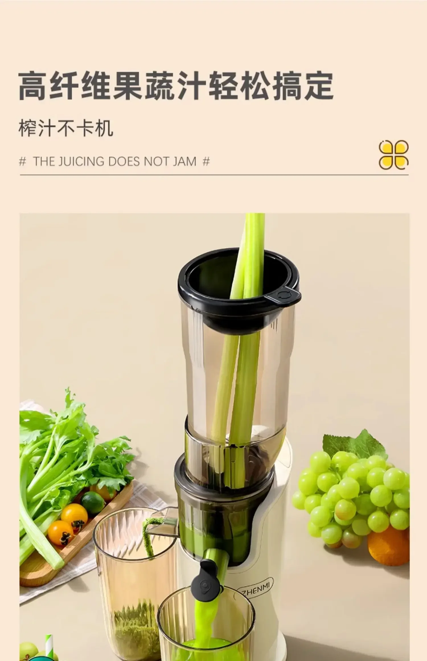 220V Premium Masticating Juicer with Pulp Separation by Zenmi - Slow Juicer for High Yield and Nutrient Extraction