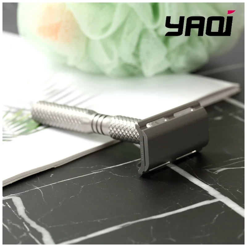 YAQI Ghost Men Titanium Light Weight Safety Razor Cross Grain Pattern Wet Shave Tools Best Gift for Men