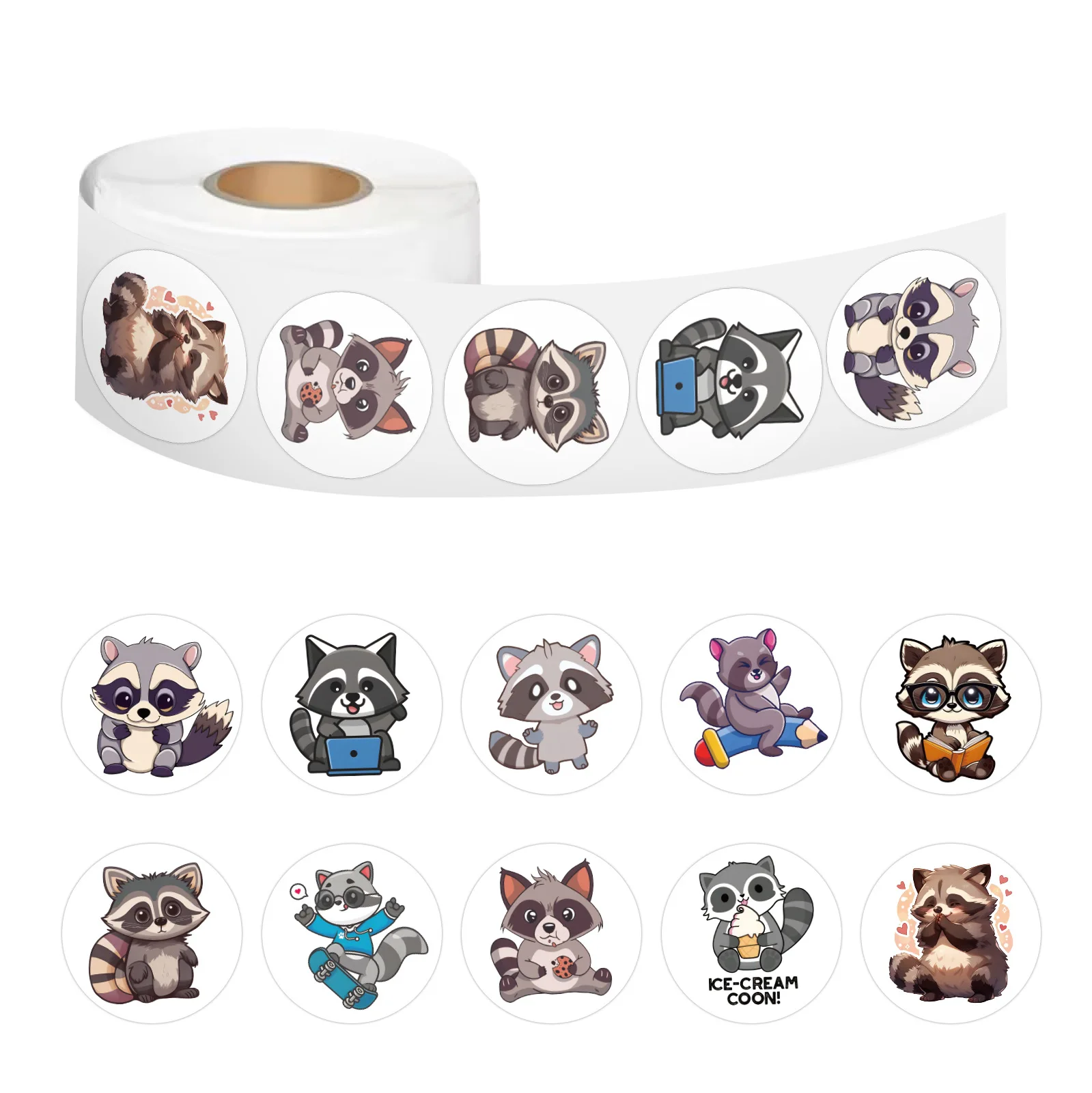 

500PCS Cartoon Raccoon Roll Stickers DIY Guitar Refrigerator Phone Laptop Water Cup Skateboard Planner Supplies Stickers
