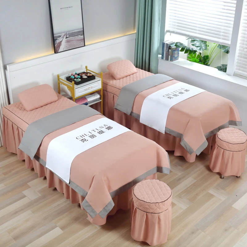 Sabanas Beauty Salon Bedding Sets, Massage Spa, Tuina Bed Covers, Bedskirt, Stoolcover, Pillowcase, Duvet Cover, 4Pcs