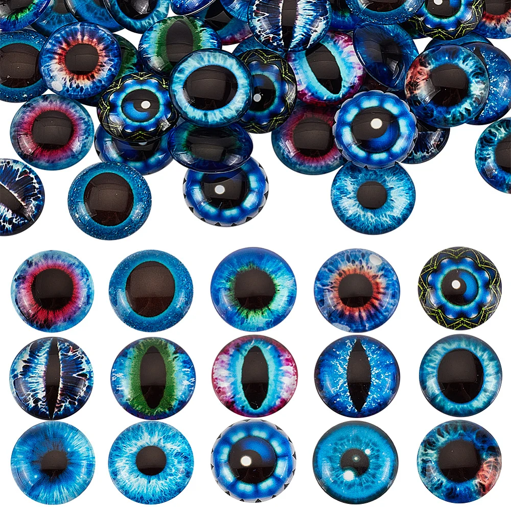 60 Pcs Dragon Eye Printed Flatback Glass 20mm Half Round Dragon Eyes 15 Colors Glass Cabochons Dragon Eyes Snake Eye for Craft