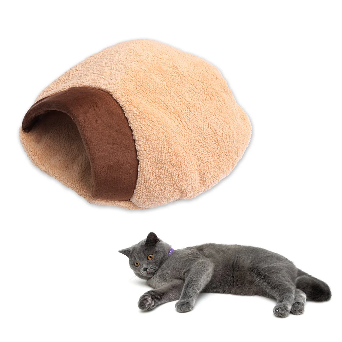 

Cozy Cat Sleeping Bag Warm Fall Winter Bed House Brown 60x50x16cm Stylish Puppy Kitten Cave Pet Nest Pet Supplies