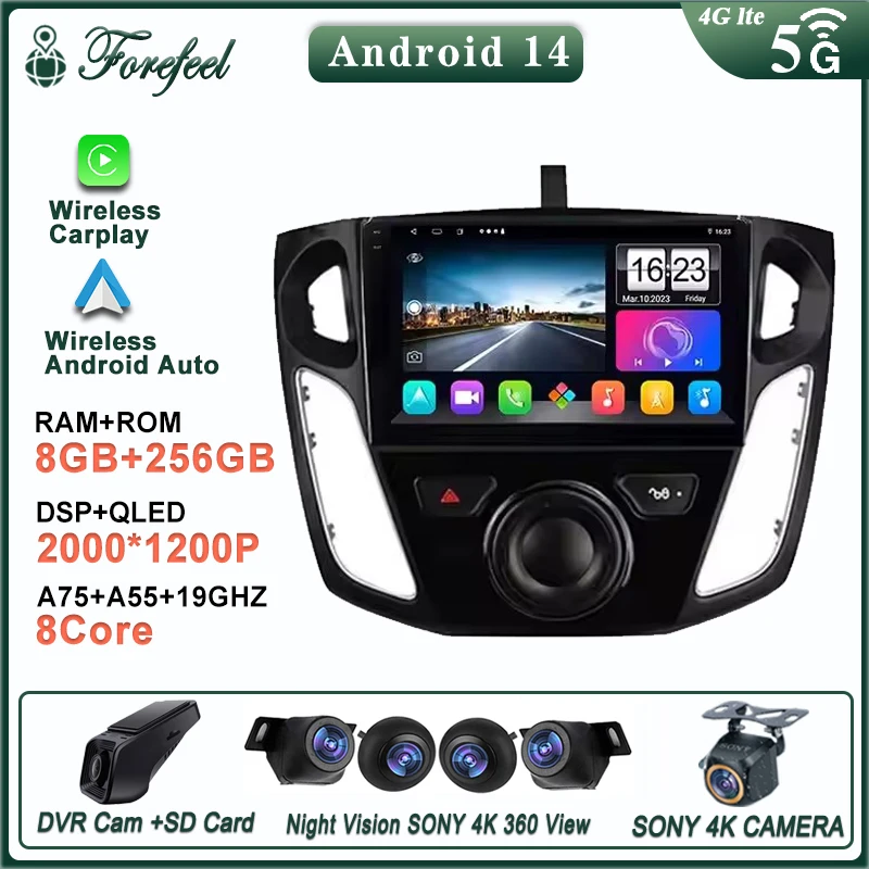 

Авто радиоприемник с GPS Android 14 для Ford Focus 3 Mk 3 2011-2019 мультимедийный экран навигации стерео радиоплеер без 2din DVD BT