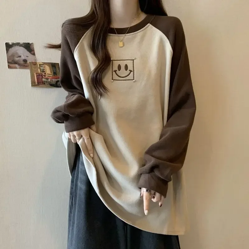 Chemise intérieure chaude en polaire pour femme, nouveau Style, ample, amincissante, épaisse, surdimensionnée, bloc de couleurs, automne hiver