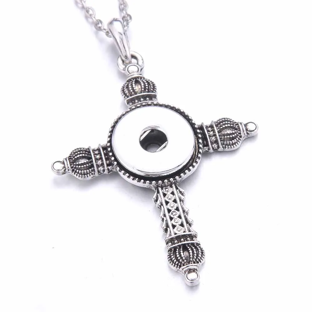 New Snap Jewelry Necklaces Metal Snap Button Necklaces cross wing heart-shaped 18mm Snap Pendant Necklace For Women DIY Jewelry