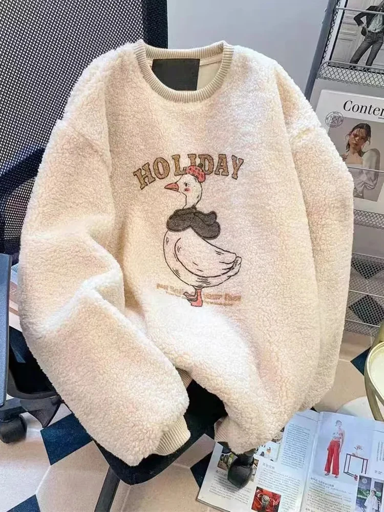 

Zoki милый мультфильм искусственный ягненко толстовки женские свободные милые теплые пуловеры с длинными рукавами японские милые модные топы с круглым вырезом с буквами новые