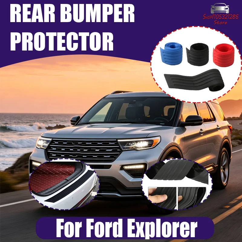 For Ford Explorer Car Trunk Door Sill Plate Protector Anti-Scratch Rear Bumper Guard Rubber Mouldings Pad Trim