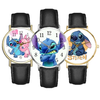 Disney Stitch การ์ตูนนาฬิกาเด็กภาพยนตร์อะนิเมะตุ๊กตาขยับแขนขาได้ PU เข็มขัด Pointer นาฬิกาข้อมือควอตซ์ดิจิตอลสำหรับวันเกิดสำหรับเด็กของขวัญ