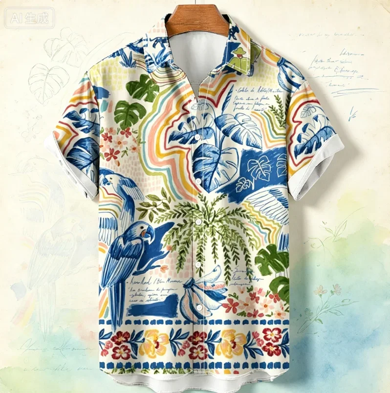 Hawaiian Men's Shirt Fashionable and Comfortable Short Sleeved Quick Drying Beach Travel Surfing Casual Shirt