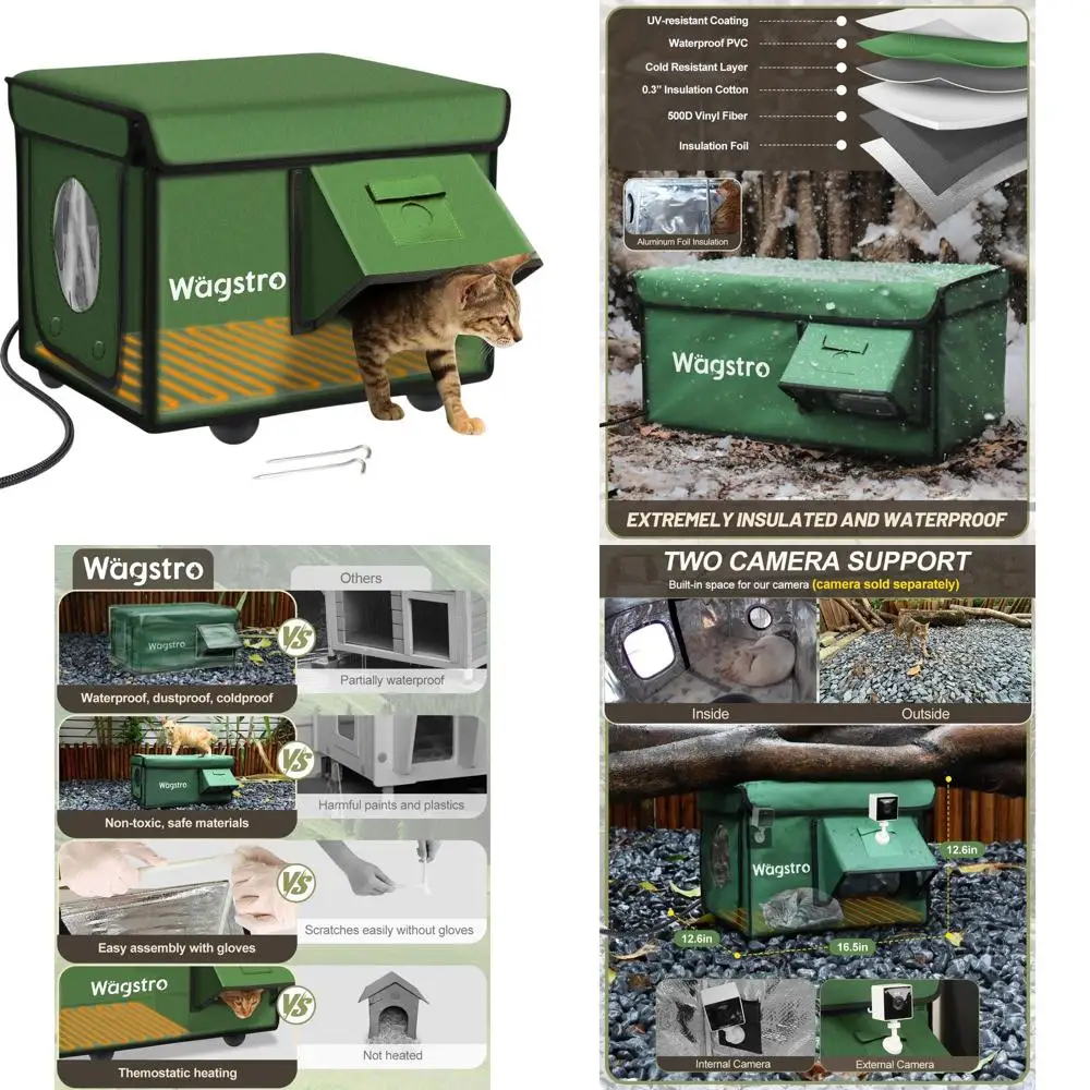 

Всепогодный утепленный домик для кошек с дверцей-лазалкой для уличных и домашних кошек, утепленный уличный домик для бездомных кошек (зеленый, 16.5x12.6x1)