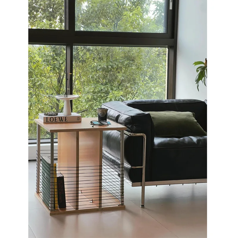 Simple modern household small apartment sofa side few aluminum profile birch ocean board coffee table