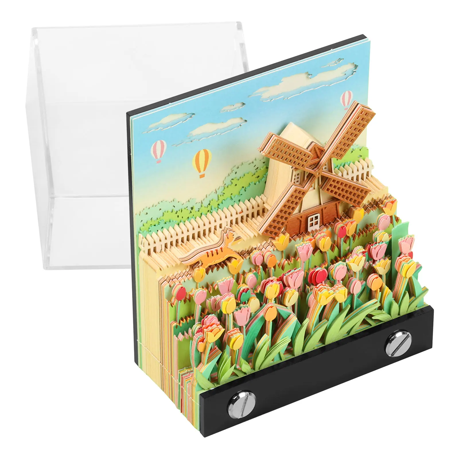 3D Stereo Notepad with Dust Proof Cover Tear Away Paper Carving Garden Windmill Sticky Note Christmas Decoration Ornaments