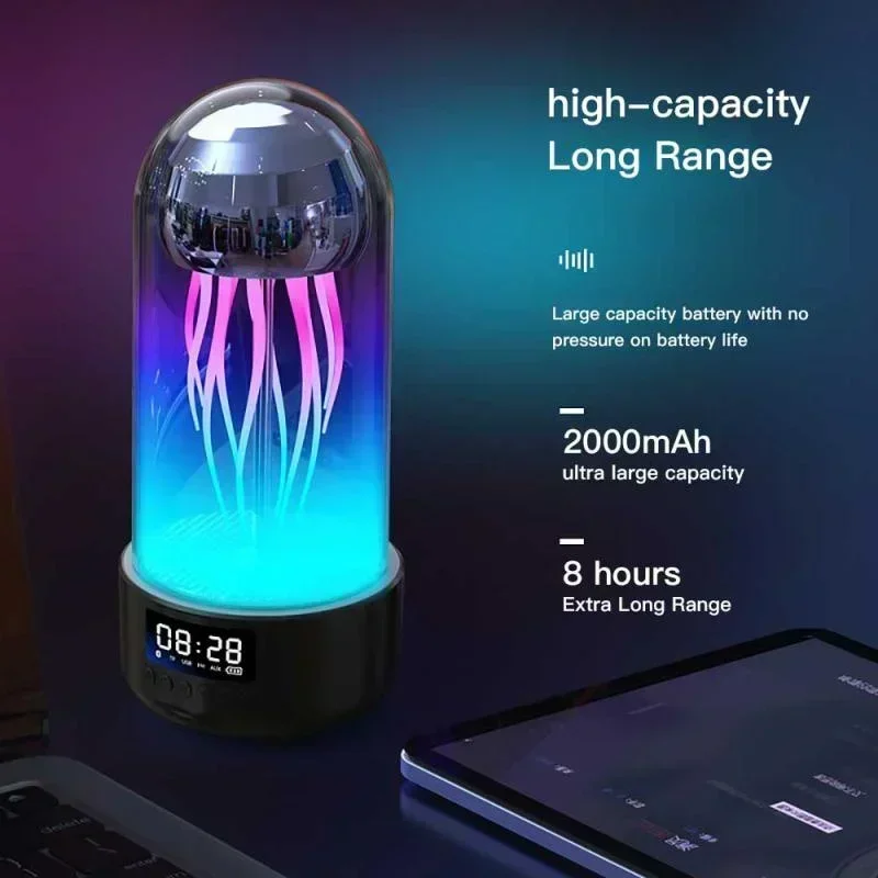 Portable Creative Color Jellyfish Bluetooth Speakers Subwoofer Speaker Smart Lamp Bluetooth Speaker HiFi Stereo Decorative Clock