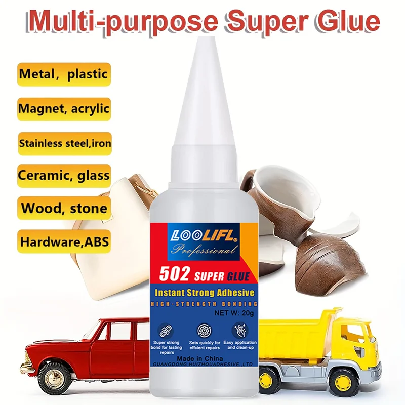 LOOLIFL 20 ml de pegamento instantáneo de cianoacrilato, adhesivo fuerte, líquido para manualidades, joyería, zapatos, secado súper rápido, transparente, superpegamento 502, pegamento líquido de alta resistencia