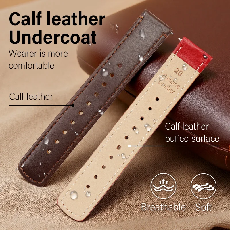 Retro Style Genuine Leather Watch Strap, First-Layer Cowhide Watch Band, Compatible Sizes 18mm 20mm 22mm, Includes Tools