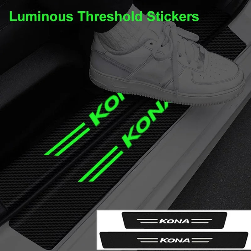 Luminous Car Door Threshold Decals Tape Trunk Bumper Sill Film for Hyundai Kona Logo Welcome Pedal Protection Strips Styling