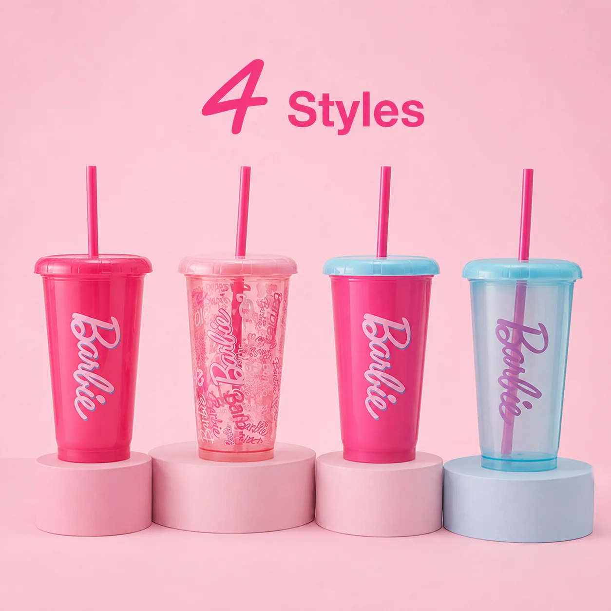 MINISO Barbie Sunshine Glow Series 520ml Plastic Straw Cup Set 4PCS Reusable Tumbler Cute Drinkware Summer Water Bottle Gift
