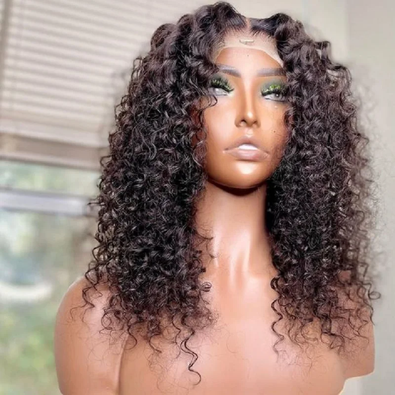 Soft Preplucked Natural Black 26Inch Long 180Density Glueless Kinky Curly Lace Front Wig BabyHair Heat Temperature Daily Cosplay