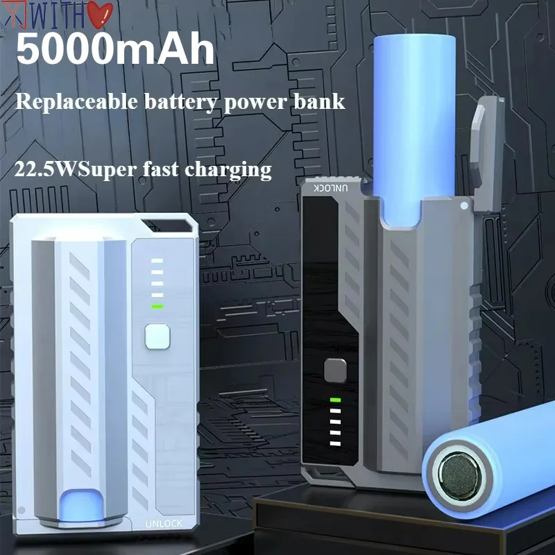 

22W Fast Charging Tactical Replaceable Battery Power Bank Portable Charger Portable External Battery For iPhone Xiaomi Samsung