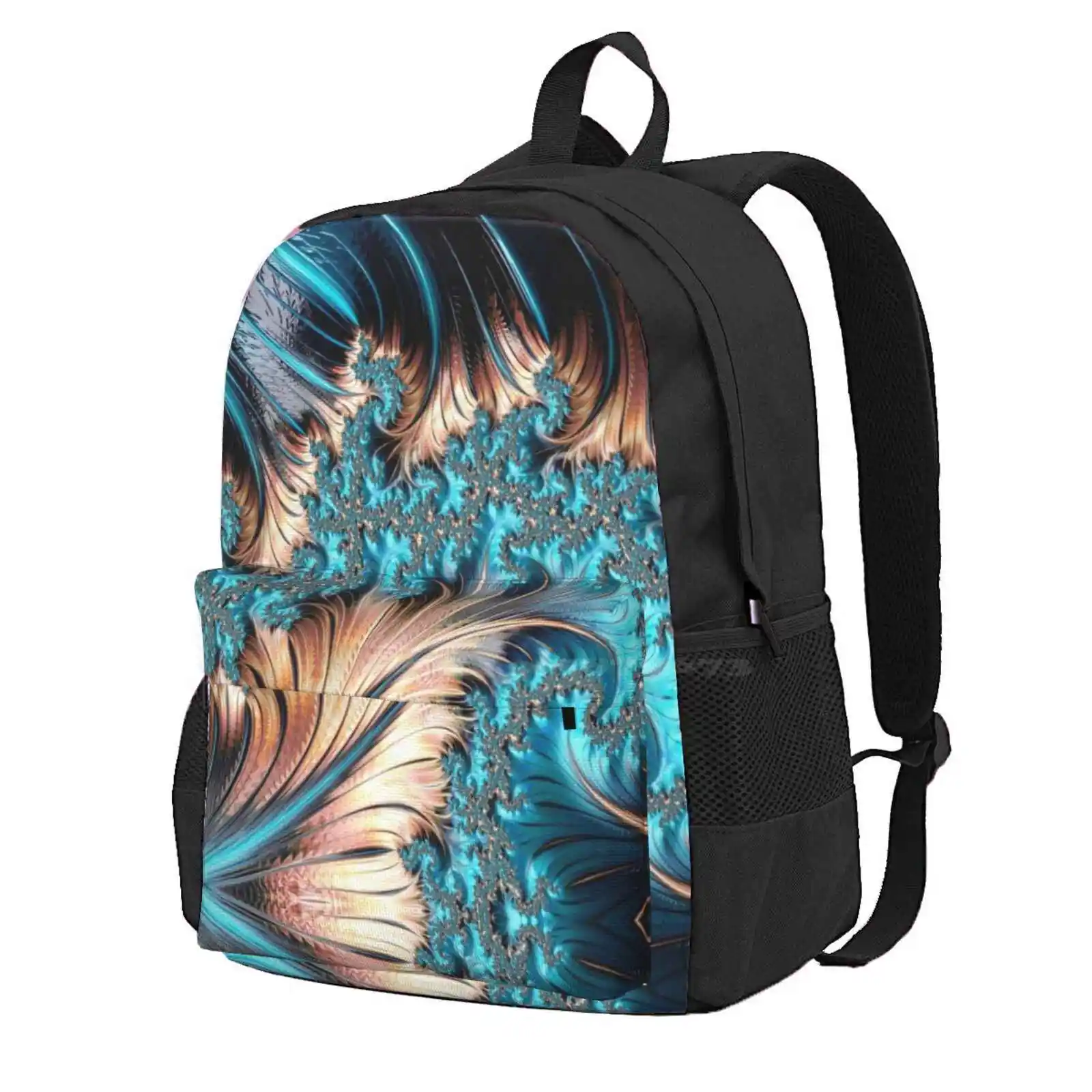 Elegant Copper And Teal Fractal Four Hot Sale Schoolbag Backpack Fashion Bags Teal Turquoise Fractals Copper Fractal Art