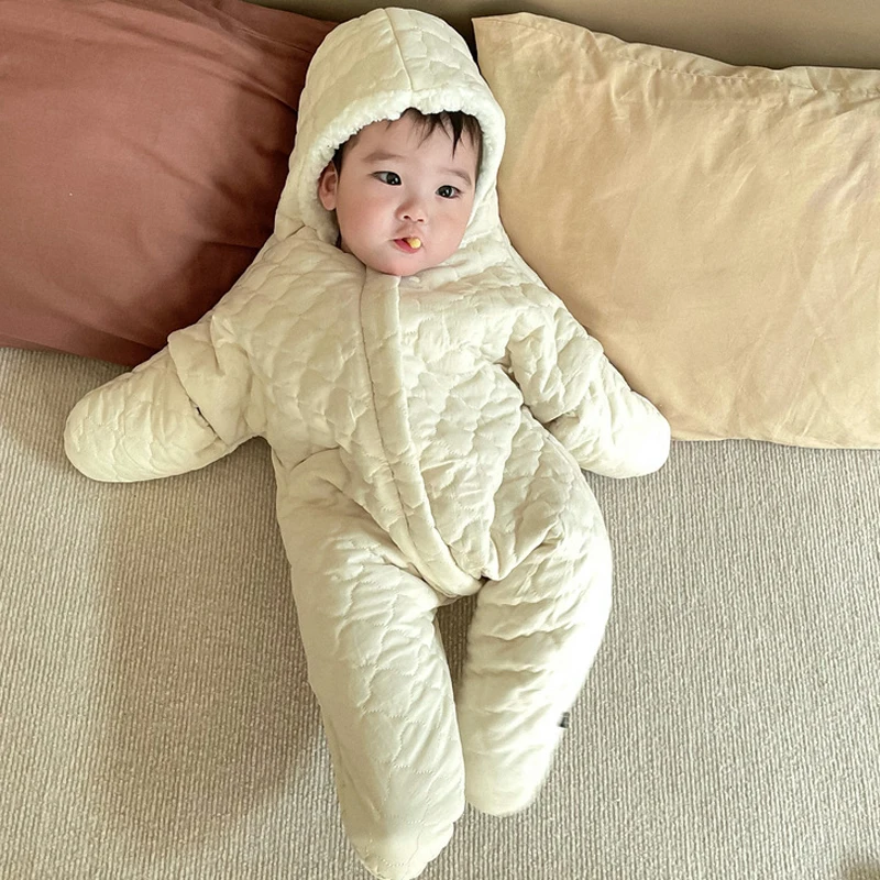 IYEAL Winter Baby Cute Starfish Outwear Baby Boys and Girls Solid Color Warm Fleece Clothes Thickening Cartoon jumpsuit