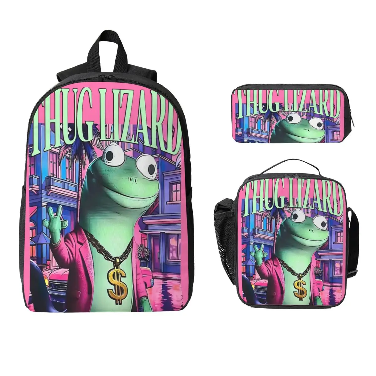 

3pecs/set Thug Tom Lizard Weirdcore Anime Backpack for Student High School Canvas Bags Lunch bag Pencil Case