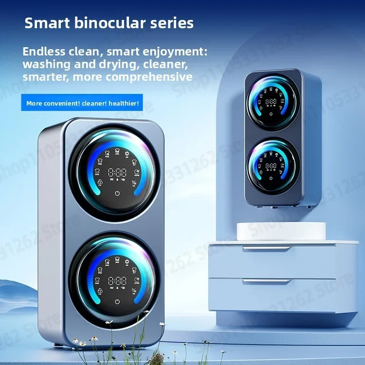 110V Twin Tub Washing Machine, Automatic Wall Mount Desktop Underwear Washer with Spin Dryer Dual-use
