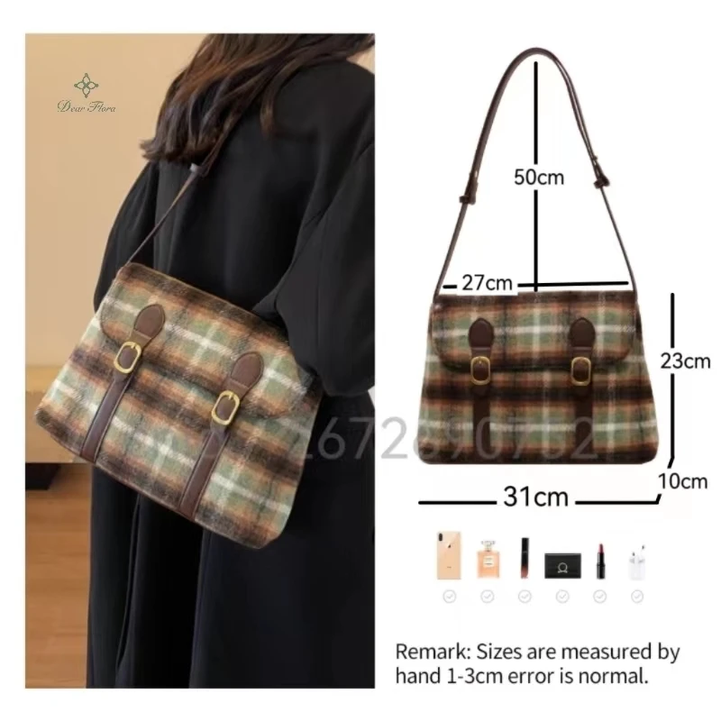 Women\'s Classic Cloth Checkered Pattern Shoulder Bag Winter Fashion Causual Crosssbody Messenger Bag Female Luxury Retro Handbag