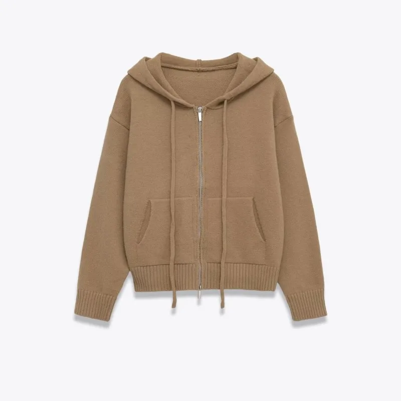 

Осенняя женская вязаная короткая куртка с капюшоном на молнии и шнурке, женские пальто с длинными рукавами, винтажные женские куртки, женские шикарные топы