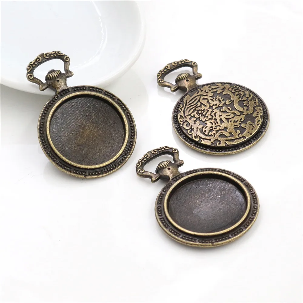 5pcs 20mm 내부 크기 블랙 청동 골동품 실버 도금 5 색 카보 숑 자료 설정 매력 펜던트