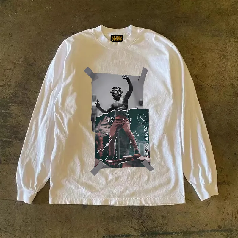 Heavyweight Pure Cotton Long Sleeve T-Shirt Unisex Vintage Style Streetwear Versatile 310gmao Xiaocheng Story Multi-Design