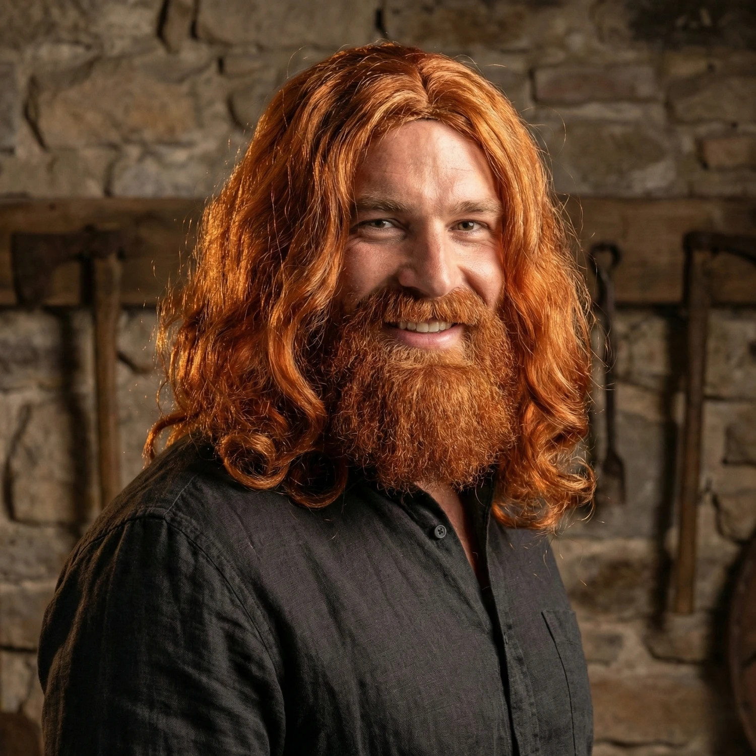 Men's Brown Curly Wig with Beard And Mustache Set Costume Hair Accessories for Party Festival Cosplay Dress up