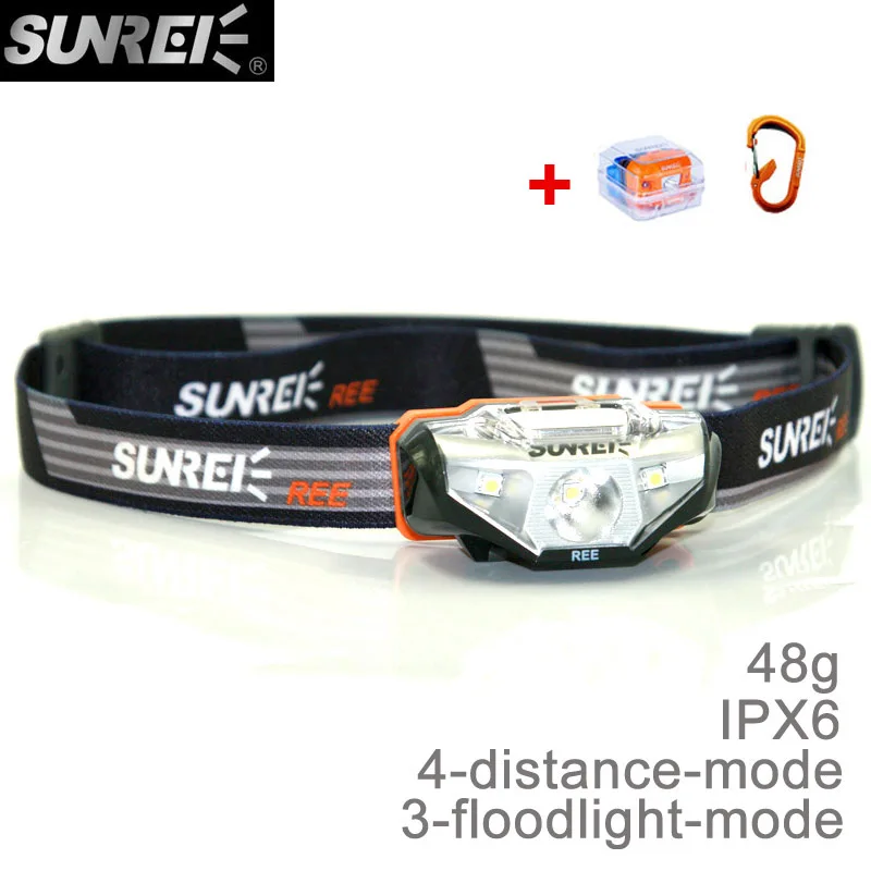 

SUNREI REE Ultra-light IPX6 Waterproof Hiking Camping Sports LED White Light Headlamp No Battery A Carabiner