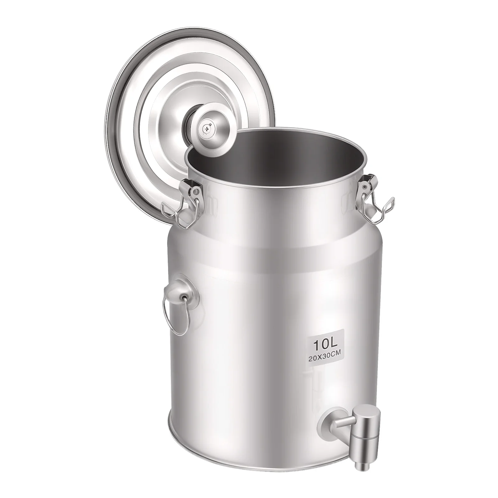 10L 304 Stainless Steel Beverage Dispenser With Spigot Three Buckle Sealing Lid Dual Carry Handles Wall-mounted Inner Hook Flat Base Tabletop Milk Juice Honey Storage Vessel