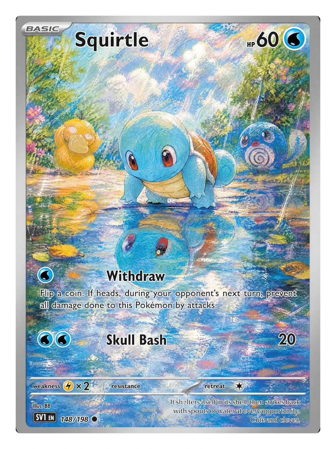 LB15 Rainbow Puddle PTCG 5Pcs Holo Cards, Psyduck, Marill, Squirtle, Piplup, Mudkip Full Art Fan Art Collectible Trading Cards