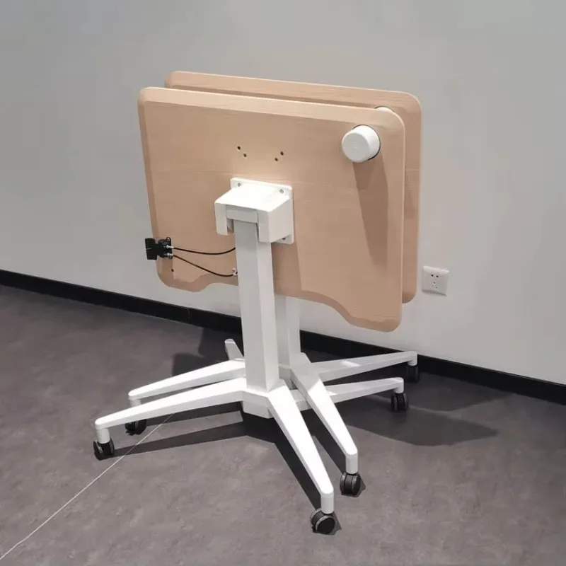 Modern Single Post Mobile Pneumatic Height Adjustable Ergonomic Flip Top Office Desk with Overlap Base for Home or Work