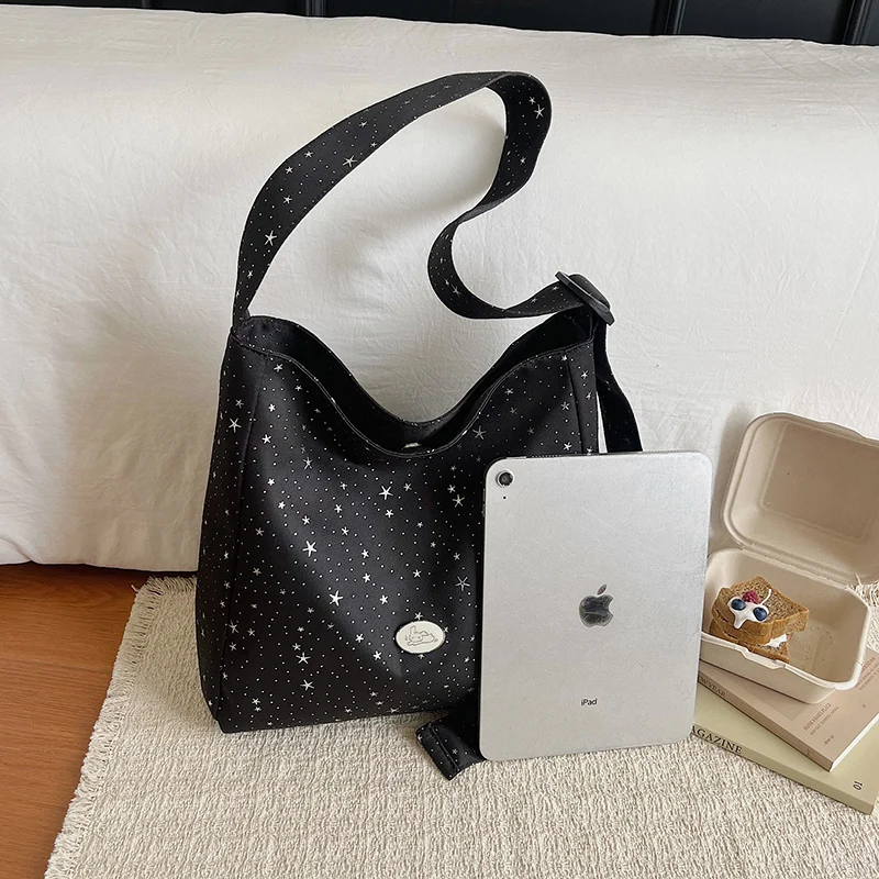 Women's Large Canvas Tote Bag with Star Rhinestone Casual Bling Shoulder Handbag, Fashion Commuter Bag for Daily Shopping Travel