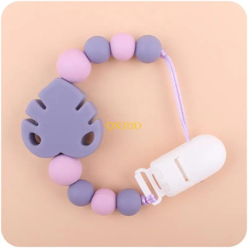 QX2D Leaf Silicone Pacifier Clip for Babies Girls Boys Infant Teething Soother Toy Cartoon Pacifier Chain Holder