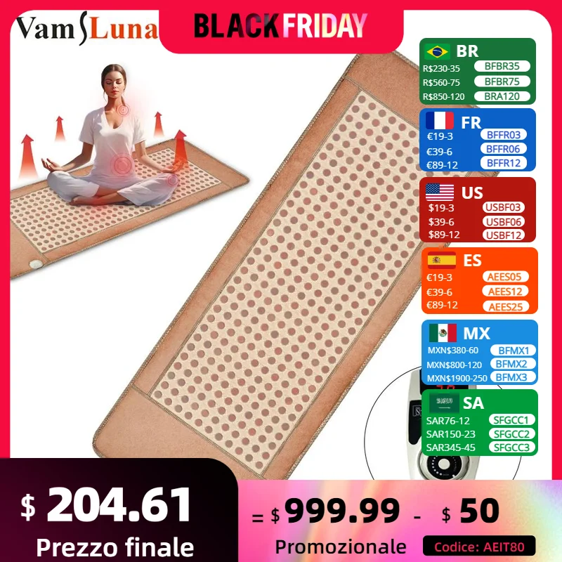 Full Body Bian Stone Heating Mattress Bed for Universal Meridians Infrared Heating Therapy Relieves Hot Stone Massage 60*190cm