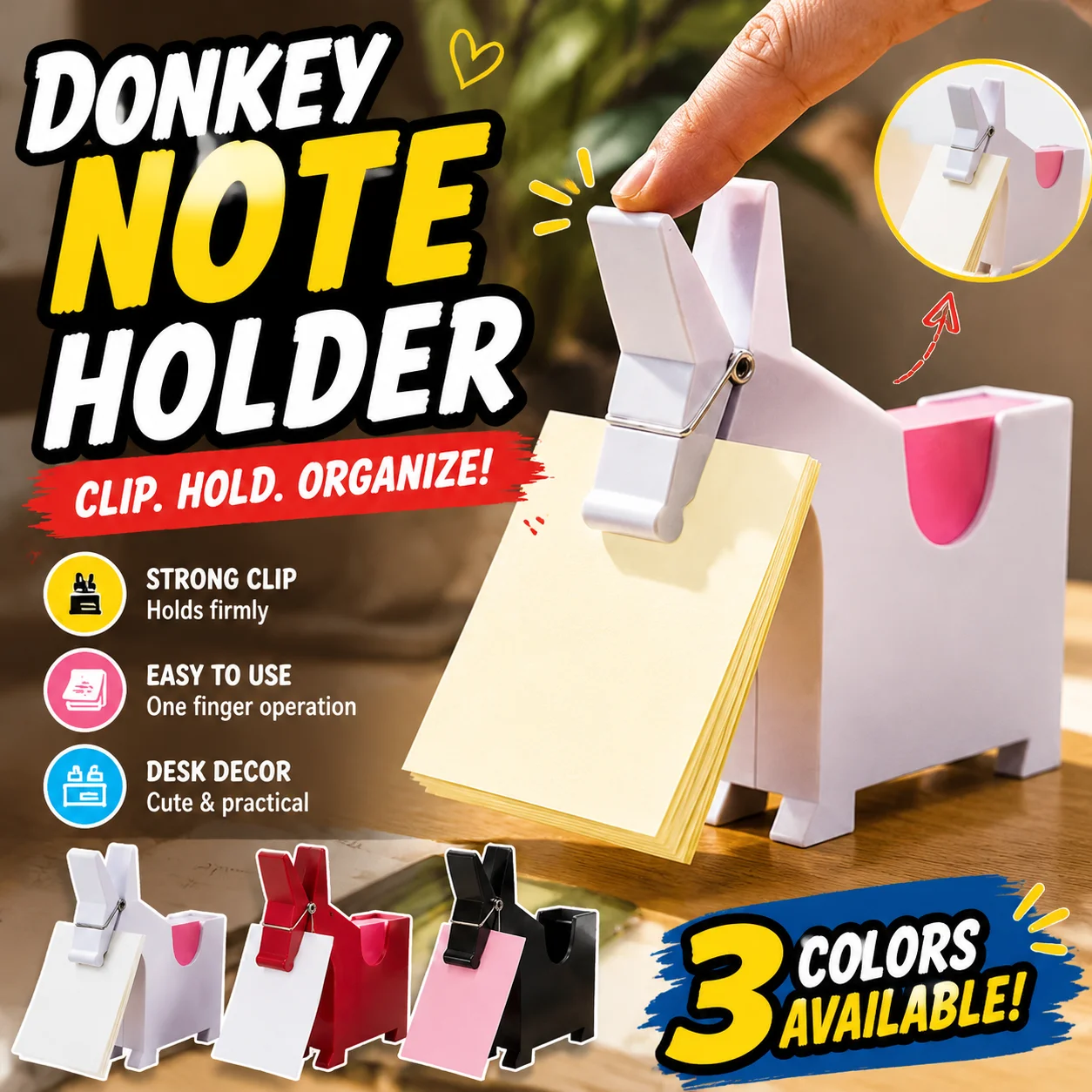 Sticky Note Dispenser - Porte-notes en forme d'âne mignon avec