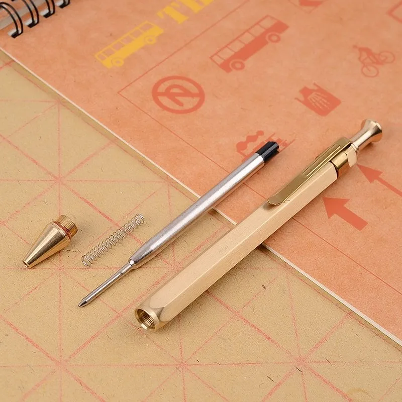 Luxury Heavy Brass Ballpoint Pen Bolt Action Signature Pen for School Office Writing Black Refill Stationery Xmas Birthday Gift